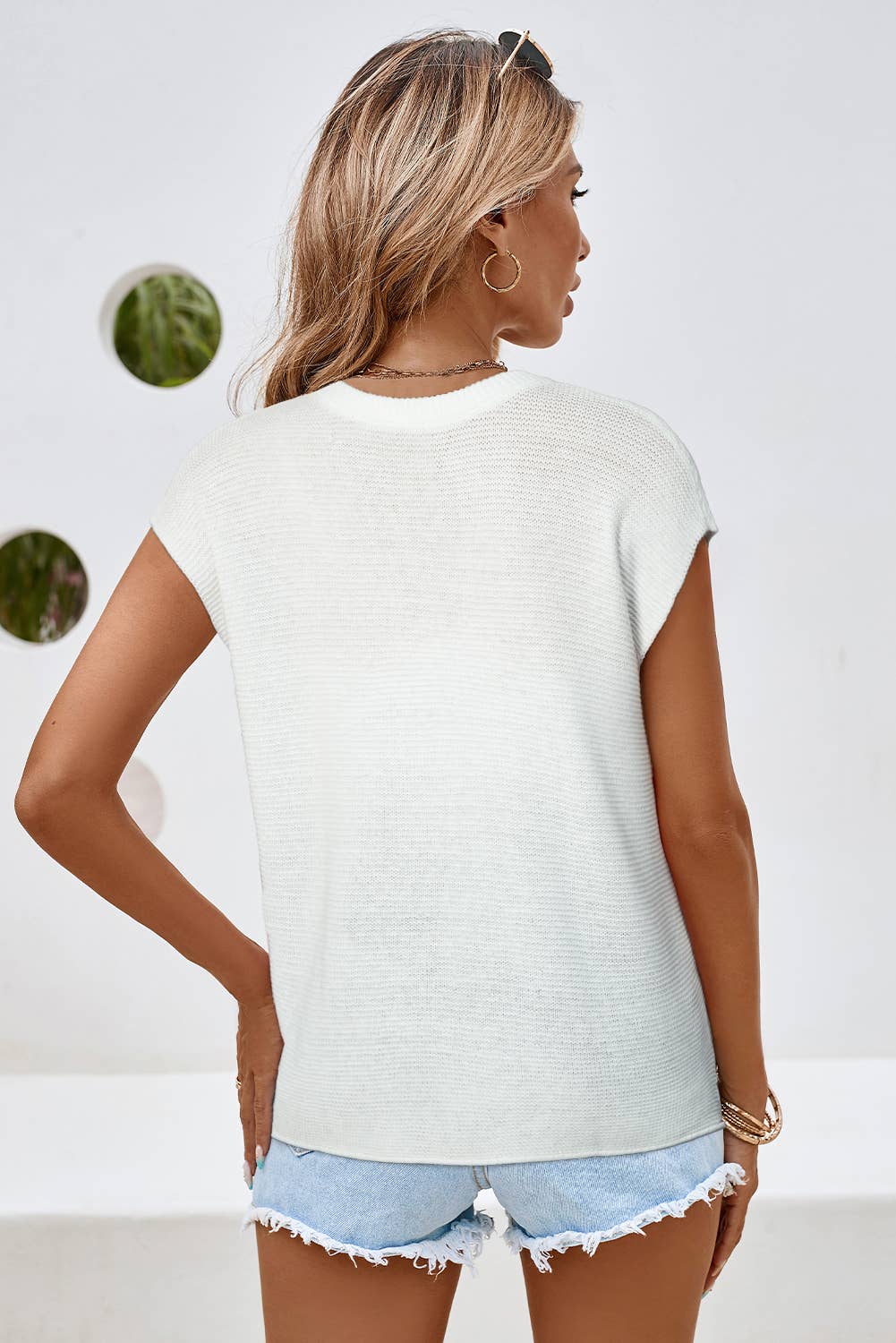 LDC Stream Solid Color Sweater Tee with Side Slits